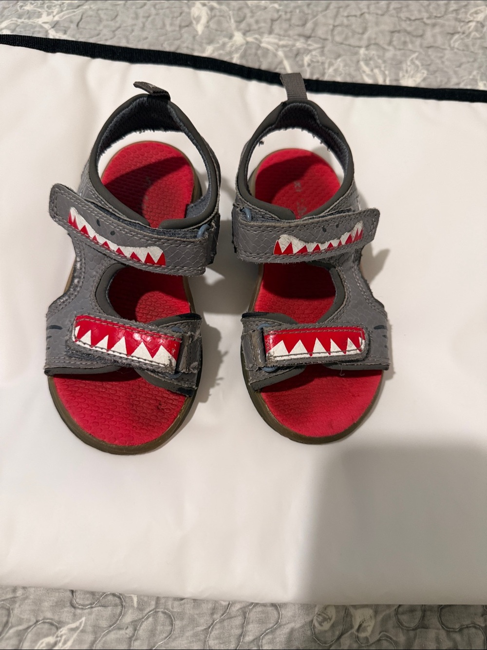 Carter's Grey and Red Shark-Detail Velcro Sandals